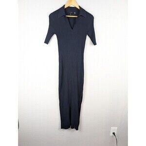 Ted Baker Navy Blue Knit Dress Sz M Collared Preppy Nautical Quiet Fashion 155